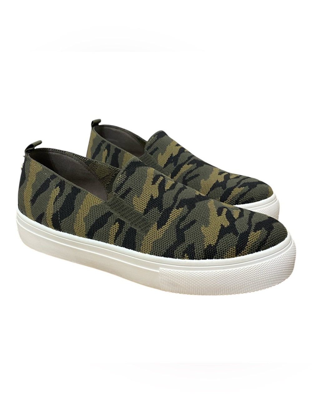 Steve Madden Camo Slip-On Knit Platform Sneakers - Olive Green